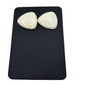 White Enameled Triangle-Shaped Stud Earrings Lightweight & Elegant